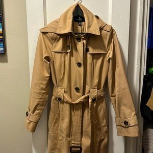 London Fog Maxi Khaki Trench Coat w/ Hood Size M